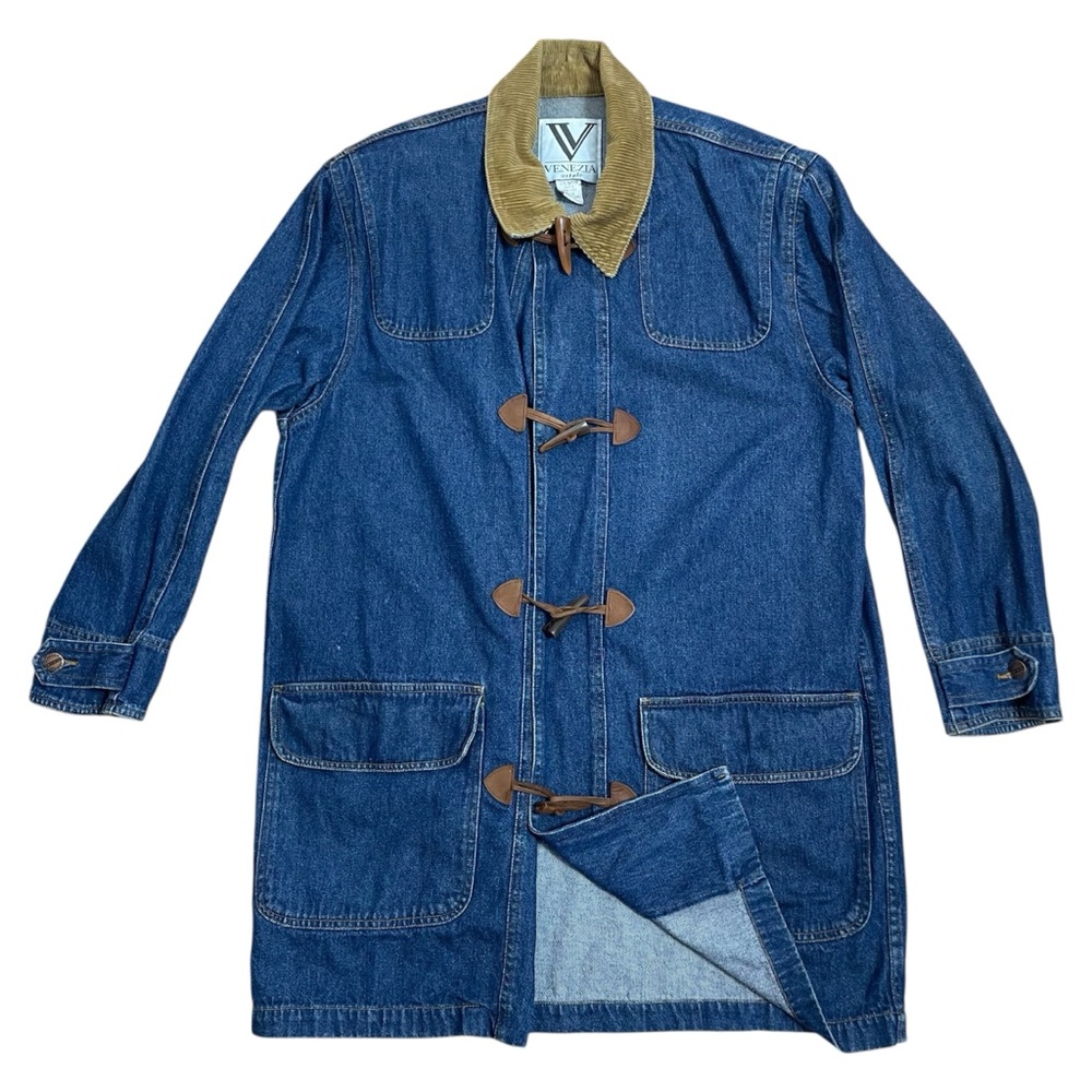 Venezia Fisherman Jacket 14/16 Blue Jean Chore Denim Toggle Corduroy 90s Coat